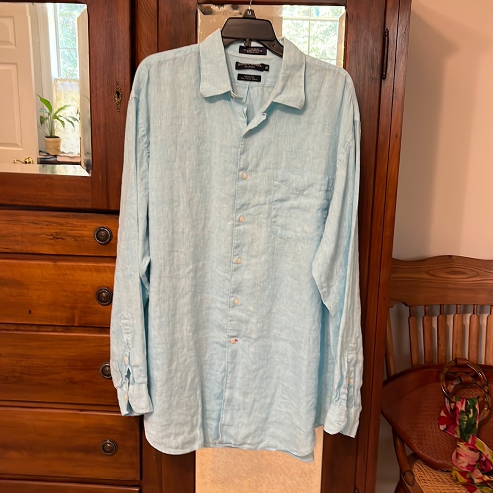 100% Linen Shirt Blue Shirt Long